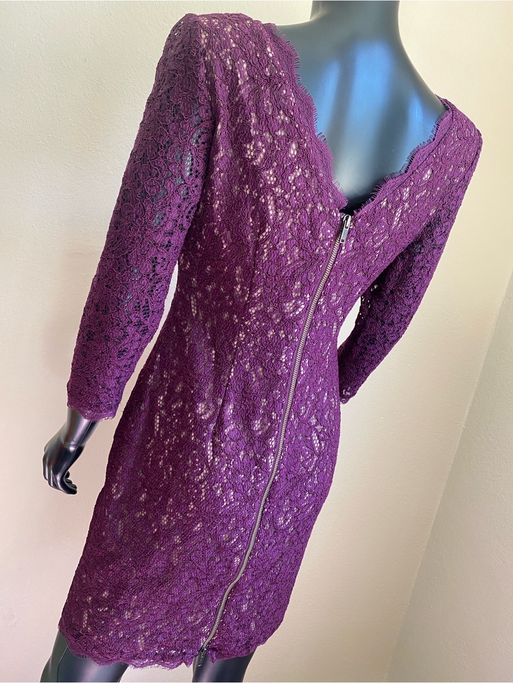 Adrianna Papell Purple Lace Long Sleeve Sheath Dress